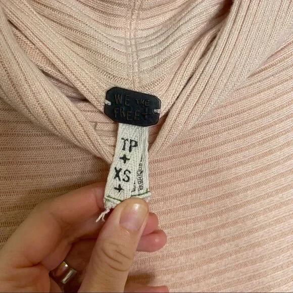 FREE PEOPLE We The Free Peach Pink Ribbed Mockneck Knit Sweater Dress - Size XS - Picture 5 of 7